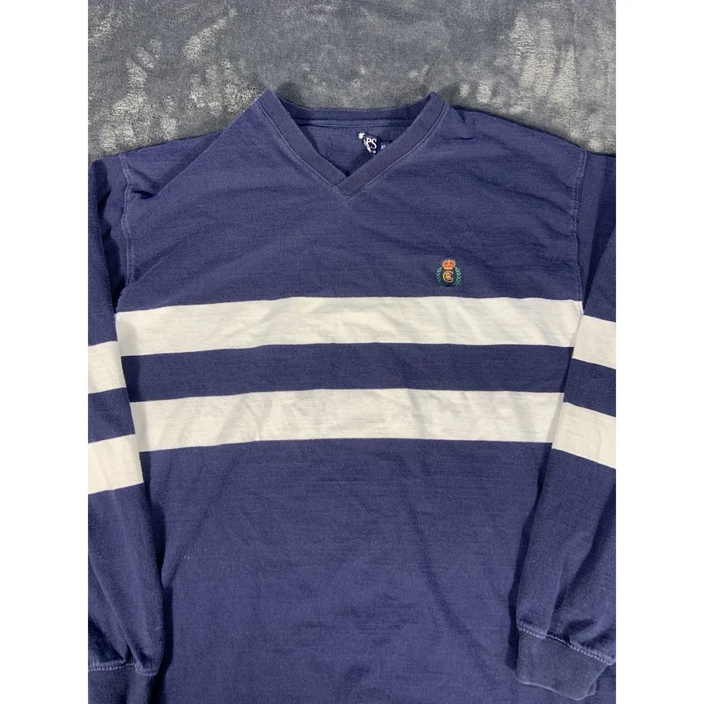 Vtg Chaps Ralph Lauren Rugby Navy Blue/White Long Sleeve Shirt Men's Size XL